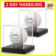 Baseball Display Case - Clear Cube Baseball Holder with Wooden Base, Autograp...