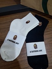 BAPE A Bathing Ape Crew Socks 2-Pack Black White Embroidered Head Streetwear NWT