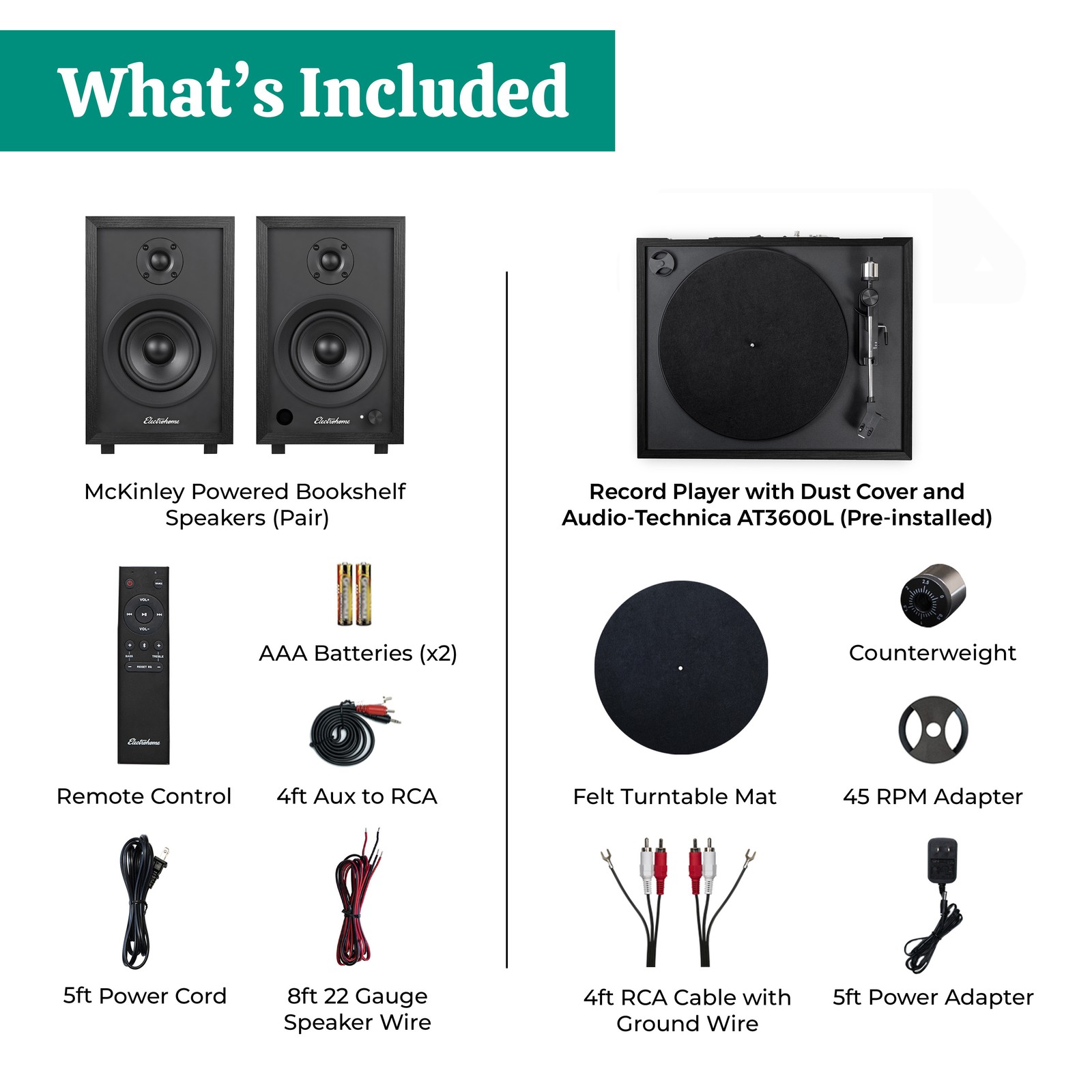 Electrohome Montrose Vinyl Record Player and McKinley Powered Bookshelf Speakers