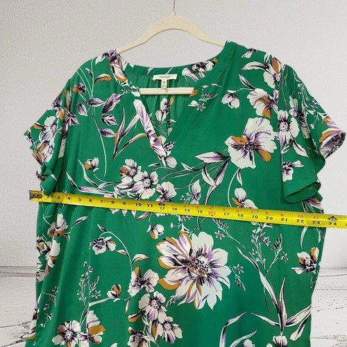 Maurices Top Women’s Size XXL V Neck Flutter Sleeve Green Floral Tropical Summer - Picture 17 of 18