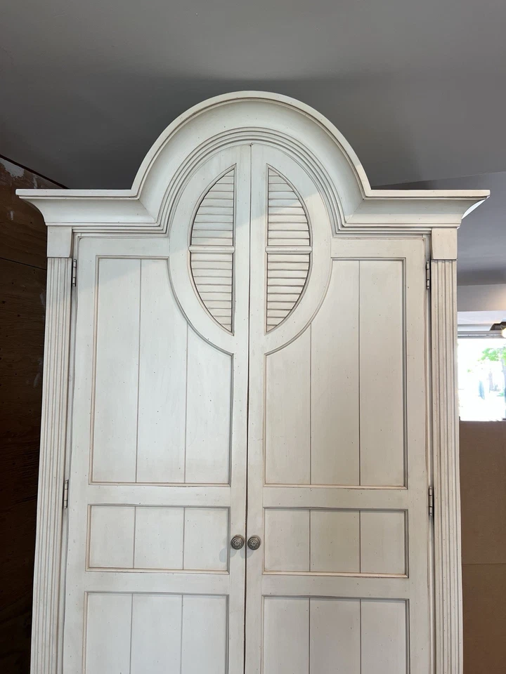 Ethan Allen Armoire Bedroom Wardrobe Storage with Shelving Off White / Cream - Image 4 of 4