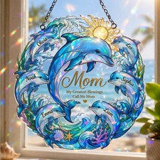 Personalized Dolphin Acrylic Suncatcher, Custom Name Window Hanging Ocean Gift