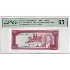 [#213821] Banknote, Turkey, 2 1/2 Lira, 1930, Specimen TDLR, KM:153s, UNC(65-70)