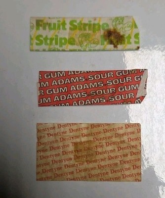 3 Chewing Gum Wrappers Fruit Stripe Adams Sour Gum Dentine