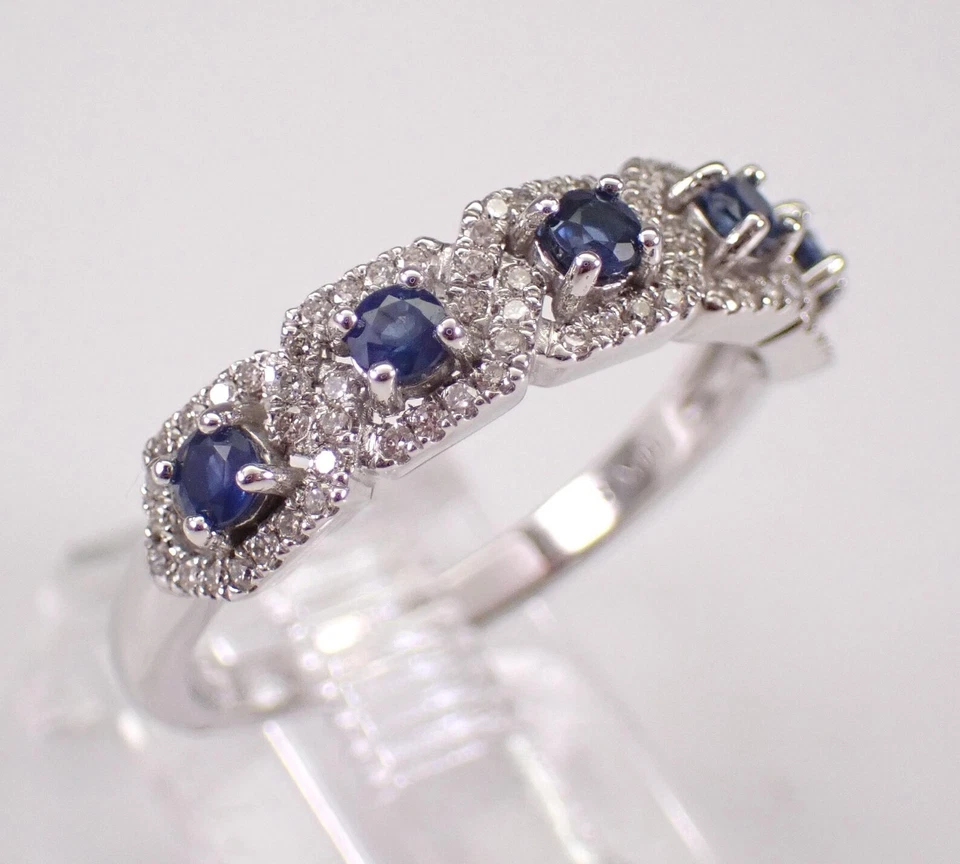 0.60Ct Round Cut Lab-Created Blue Sapphire Wedding Band 14K White Gold Plated - Image 3 of 4