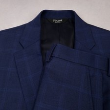 Jos A Bank Suit Men 41L Tailored Fit Pant 35 fit 36 X 33 Blue Windowpane Wool