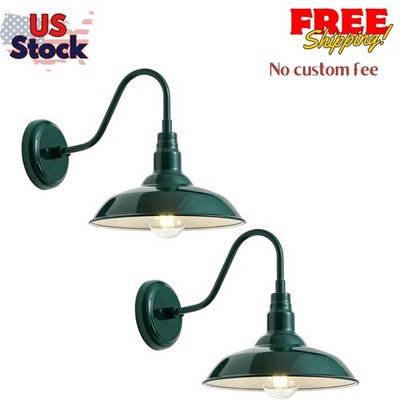 10in Outdoor Gooseneck Barn Light Wall Mount, Green Exterior Farmhouse
