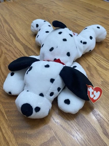 VTG 90s TY Pillow Pals SPOTTY Dalmatian Plush Dog Red Bow 15" Big Beanie Baby