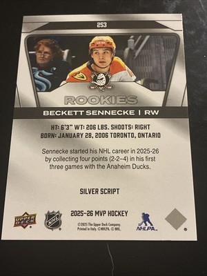 2025-26 Upper Deck MVP CDD Beckett Sennecke Silver Script Rookie