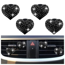 4PCS Heart-Shaped Car Vent Clips with Rhinestone,Bling Air Vent Clips Car Black