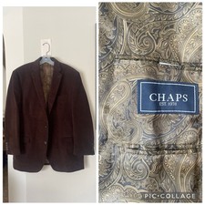CHAPS Brown Corduroy Cotton Paisley Lining Blazer Jacket Sport Coat 48L Perfect