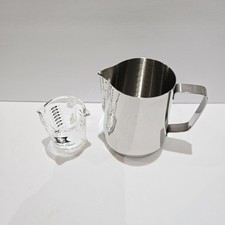 Barista Basics Espresso Triple Spout Shot Glass 2 Oz  Frothing Pitcher 20 Oz