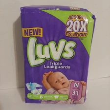 Vintage Luvs Ultra Leakguards -Size N NEWBORN 31 Count