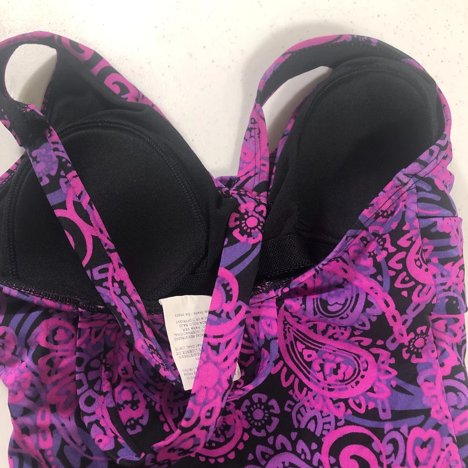 Traje de baño Speedo Crossback talla 8 rosa púrpura negro retro boho cachemira estante sujetador Foto 3 de 4
