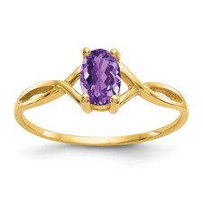 14k Yellow Gold 6x4 Oval Cut Amethyst Fancy Birthstone Ring Size 7