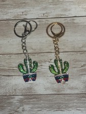 Fancy Rhinestone Cactus Keychain Choose Gold Tone or Silver Tone