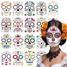 18 Pack Day of the Dead Sugar Skull Face Tattoos Catrina Halloween Makeup