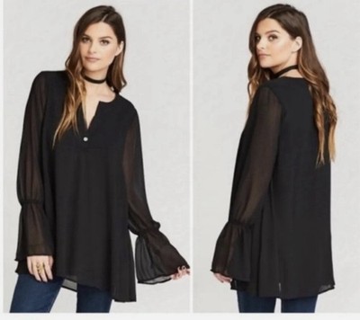 Show Me Your Mumu Women's S Blouse Grey Double Lined Flowy Bell Sleeve Tunic