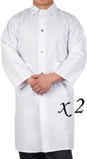 2 KNG 43" Snap Front Butcher Coats w/ Pockets Side Vents 1626 White - Large