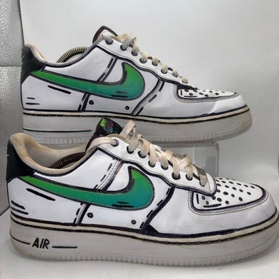 Nike Air Force 1 Low Custom White Green Black DJ5148-100 Mens Size 10 Sneakers