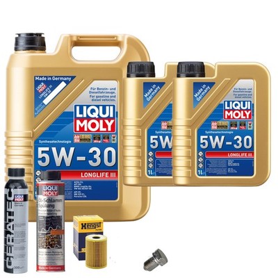 Motoröl 5W30 LIQUI MOLY 7L+HENGST Ölfilter+Spülung+Cera Tec+Ölablassschraube