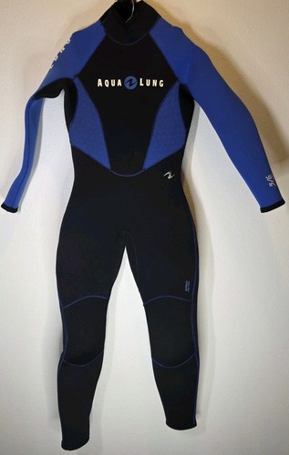 Women's 7mm Aqua Lung Full Size Scuba Dive Wet Suit Backzip Black/Blue Size 5/6