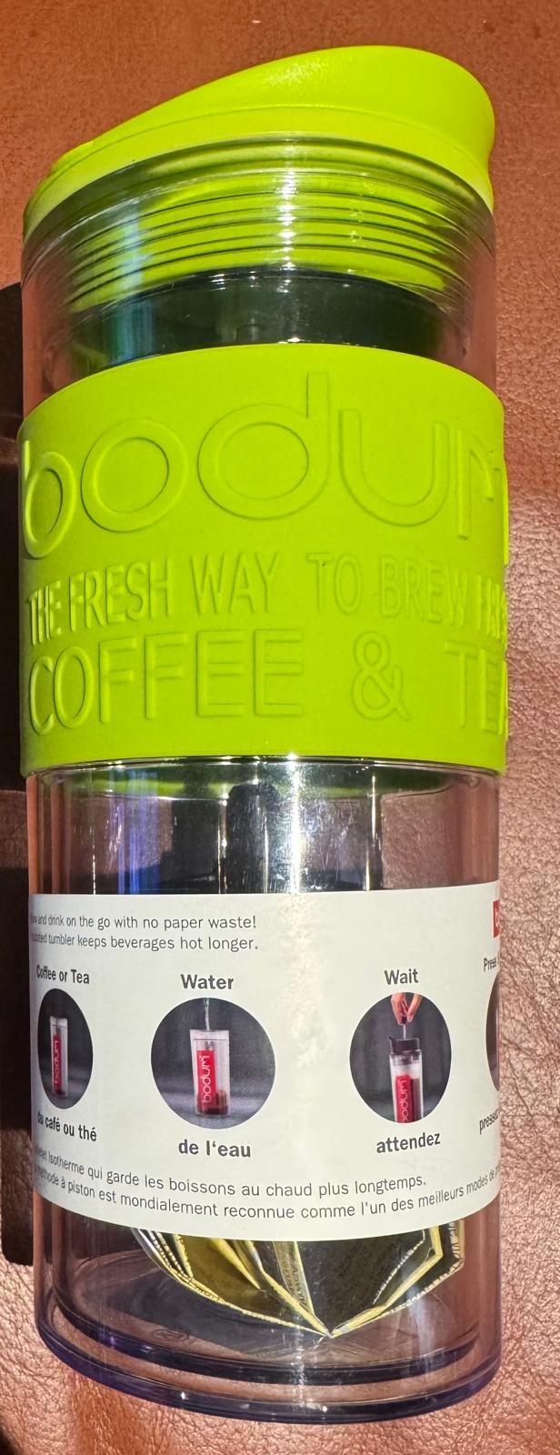 Coffee & Tea Tumbler Green Plastic Double Wall French Press 