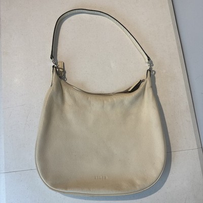 Staud Cream Leather Hobo Shoulder Bag Purse Pebbled + Croc Embossed Accents