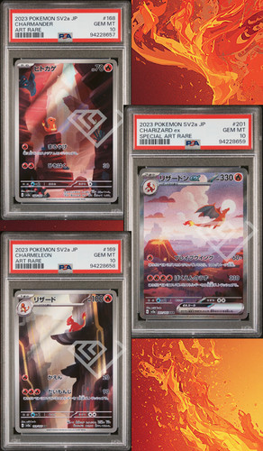 Pokemon Card Charmander, Charmeleon, Charizard Sequential Set - PSA 10 Japanese