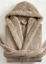 Pottery Barn S Women's Plush Hooded Robe with Belt Mocha