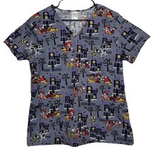 Disney Mickey Mouse Multi-Color Halloween V-Neck Scrub Top Medical Uniform Sz M