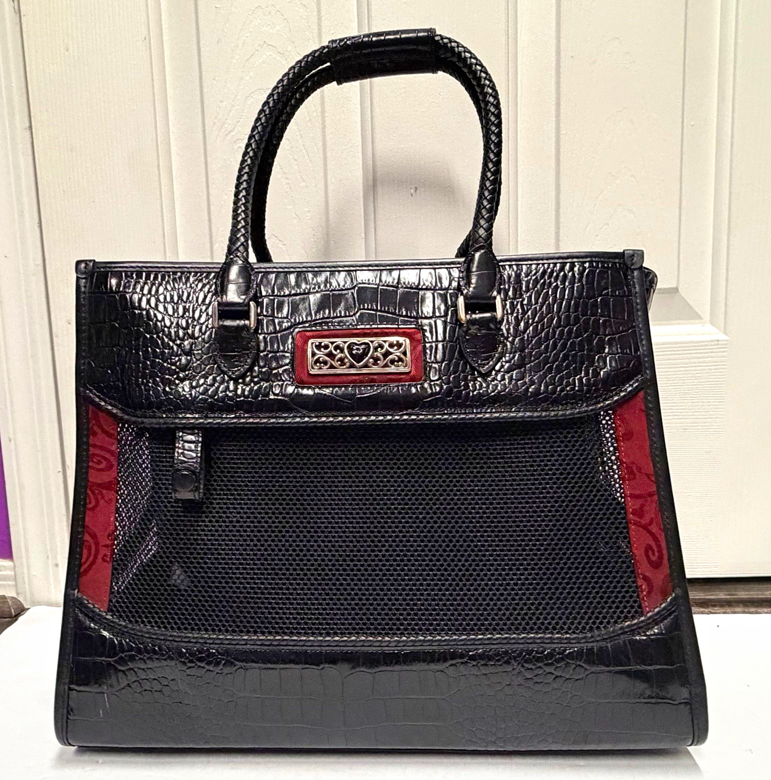 Brighton Travel Collection Pet Carrier Black Red Croc Textured Small Dog Cat