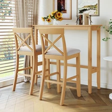 3PCS Bar Table Set Kitchen Dining Breakfast Pub Table + 2  Chairs Stools Natural