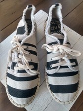 DV Espadrilles Black  Ivory Striped Canvas Platform Shoes Spring Break