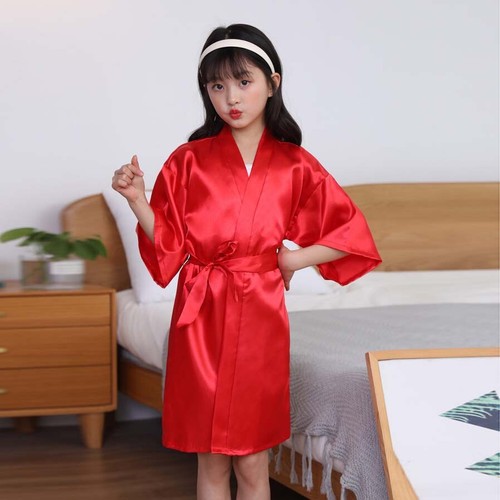 Toddler Baby Kids Girls Solid Silk Satin Kimono Robes Bathrobe Sleepwear Clothes - Picture 20 of 23