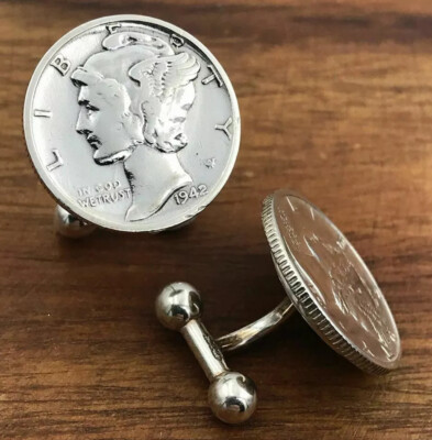 New .925 Silver Cufflinks Vintage Mercury Winged Liberty Head 90% Silver Dime