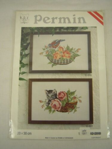 ADORABLE Cat in Flowers cross stitch PATTERN ONLY by Permin - Wichelt # 152817 - Picture 2 of 5