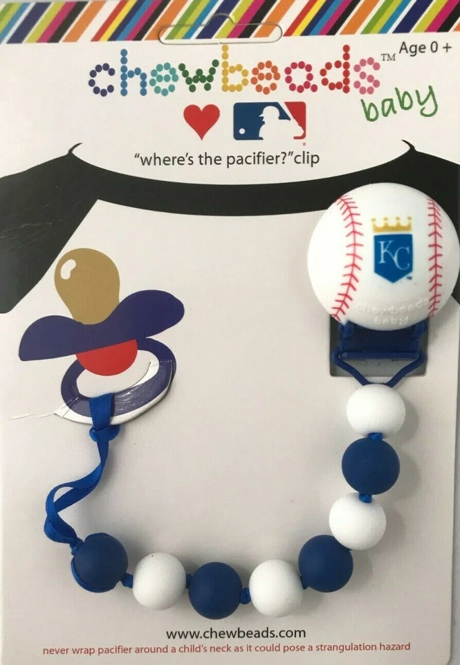 Clip chupete bebé Chewbeads - Soporte seguro de silicona Royals MLB béisbol - NUEVO Foto 3 de 4