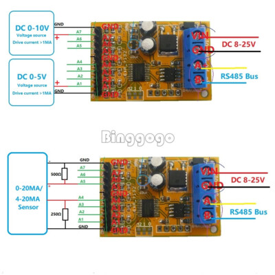 NEW 7CH 5V 10V Analog Voltage acquisition Sampler RS485 ModBus RTU Module