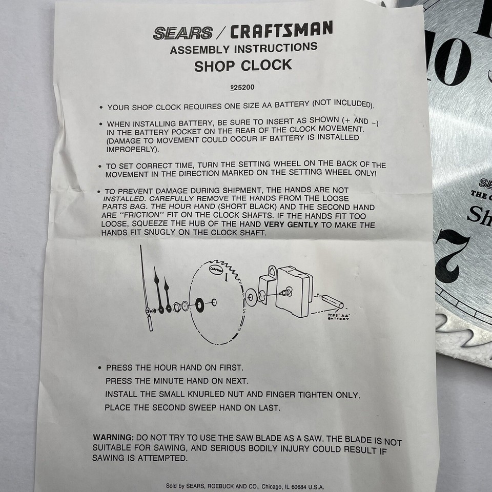 Vintage Sears Roebuck Craftsman 10” Saw Blade Shop Clock Man Cave eBay