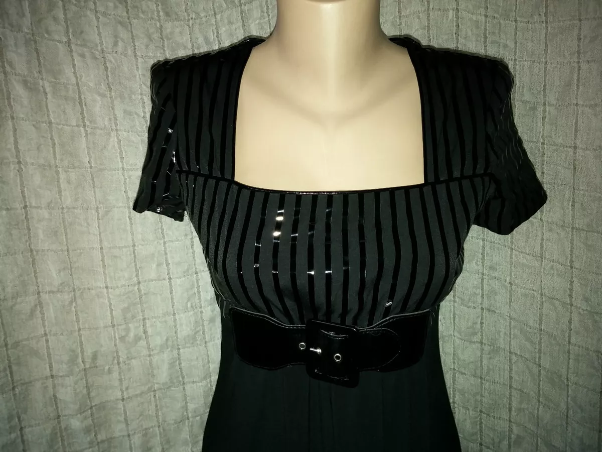 Joseph Ribkoff black empire line dress with patent leather elements size 8 UK
