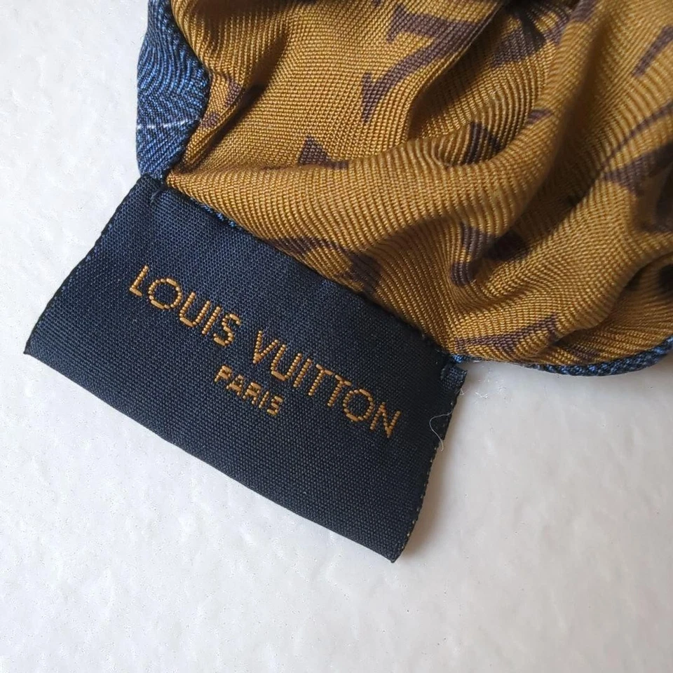 Louis Vuitton Scrunchie Hair tie Navy Khaki Satin Denim Hair Accessory - Image 3 of 3