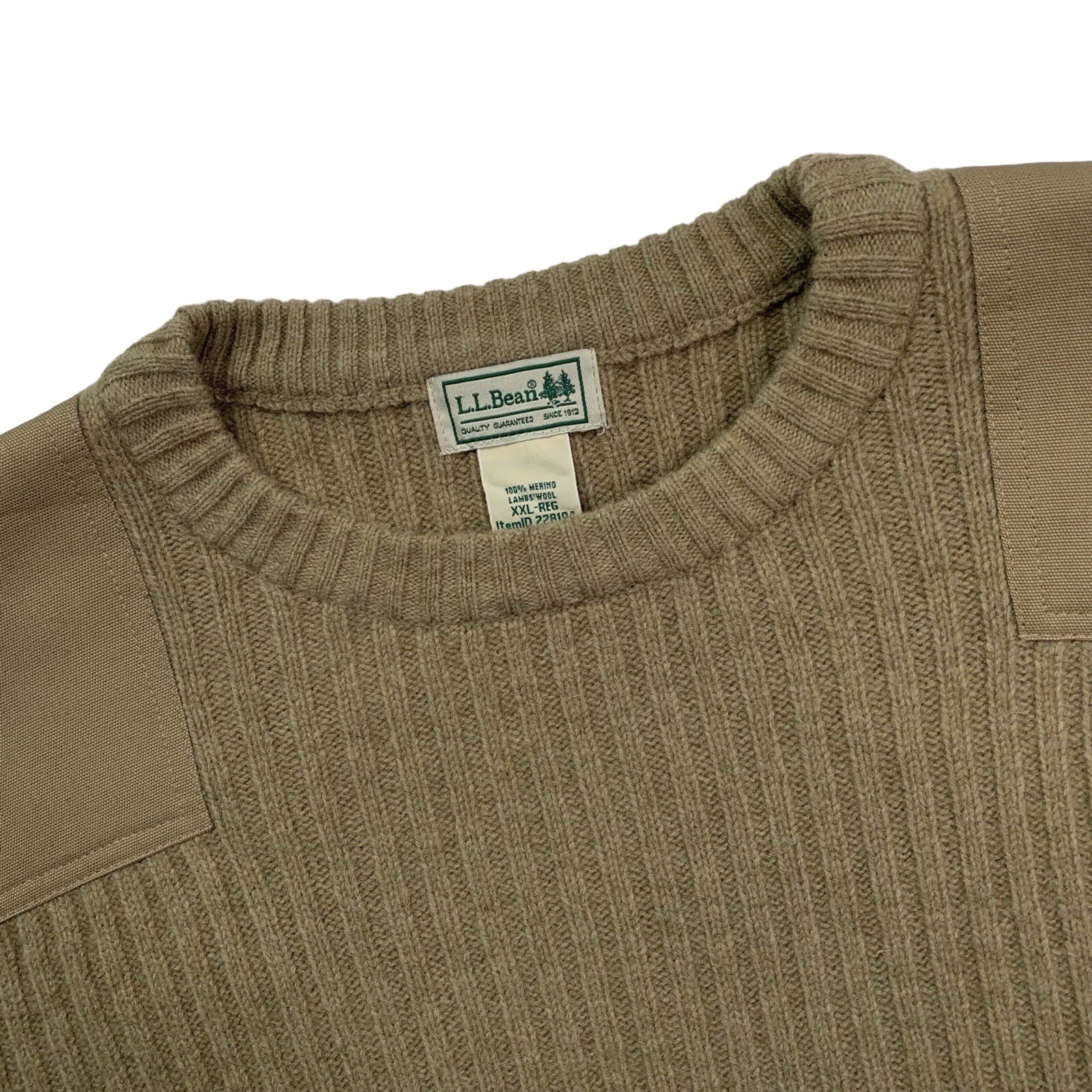 Hombre 2XL Ll Bean Marrón Claro 100% Lana Merino Cuello Redondo Commando Jersey