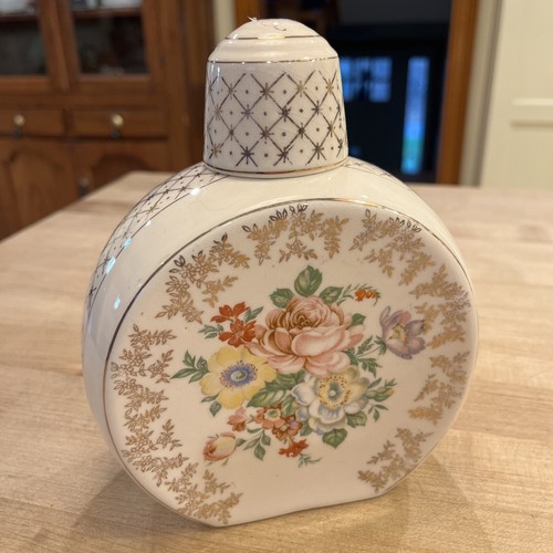 Vintage Ceramic Floral Bedtime Tumbler Water Carafe with Matching Glass