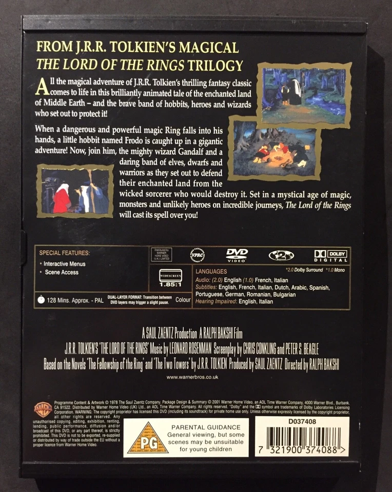 THE LORD OF THE RINGS (1978) DVD - ANIMATION - RALPH BAKSHI - UK REGION - RARE - Image 2 of 2