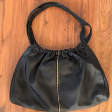 Marco Buggiani Italee, Black Leather Hobo Bag With Brown Stitching Detail