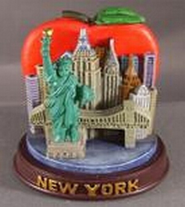 New York City Sights Wooden Base, 9cm, Statue of Liberty, Skyscrapers, Chrysl...