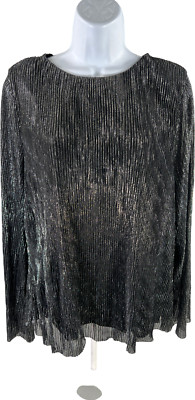 Alfani Women s Silver Metallic Ribbed Long Sleeve Top - L