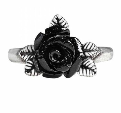Alchemie Gothic Zeichen der Liebe schwarze Rose Blumenring Zinn UK hergestellt R237
