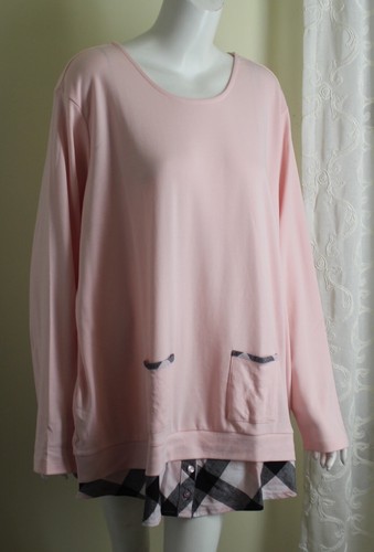 New Blair Sz 3X Pink Pullover with White Black Plaid Art-Wear Pocket Blouse Top - Picture 6 of 7